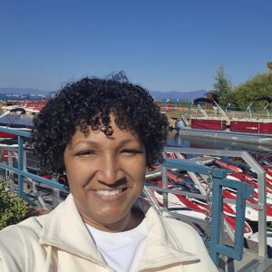 Lake Tahoe Dimika smiling on vacation