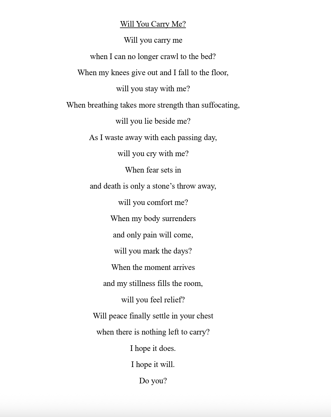 Will You Carry Me